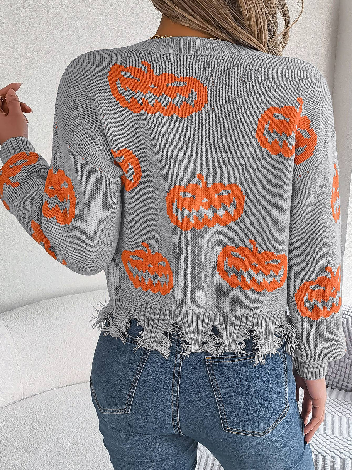 Distressed Jack O Lantern Sweater