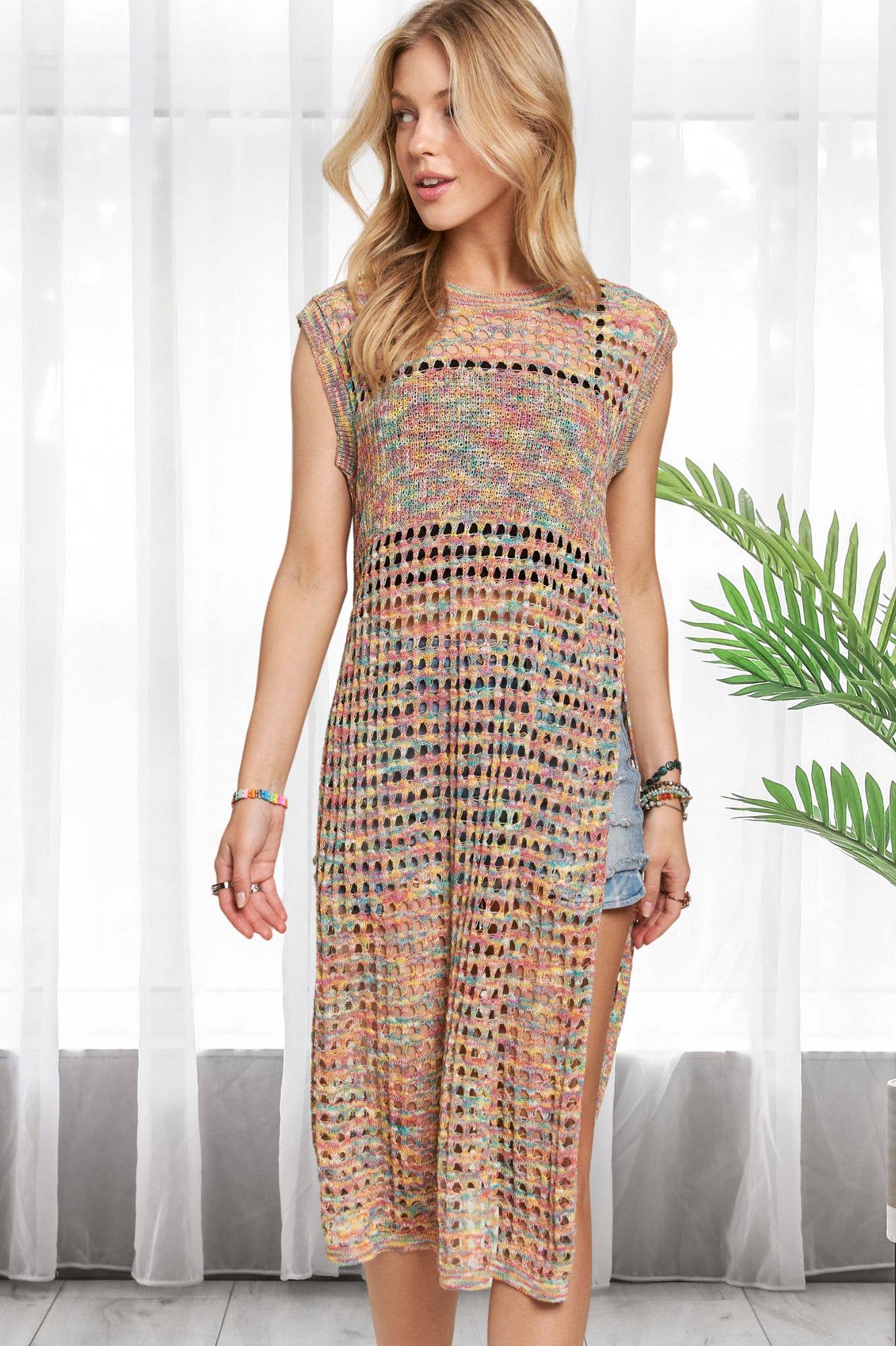 Multi Color Crochet Tunic Top