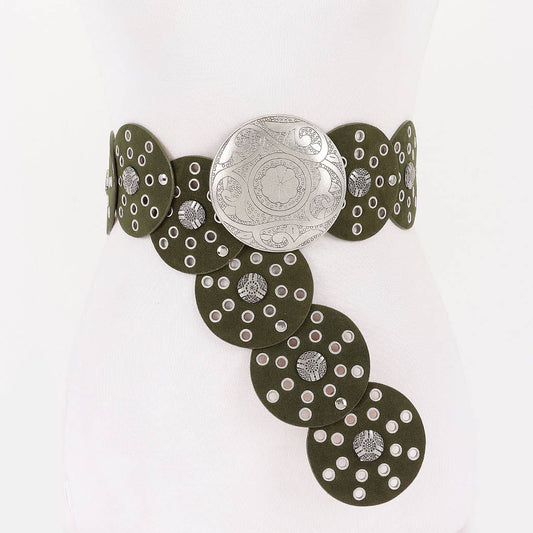 Olive Faux Leather Disc Belt
