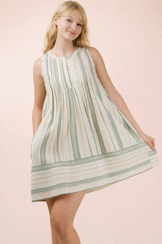 Striped Pintuck Woven Mini Dress