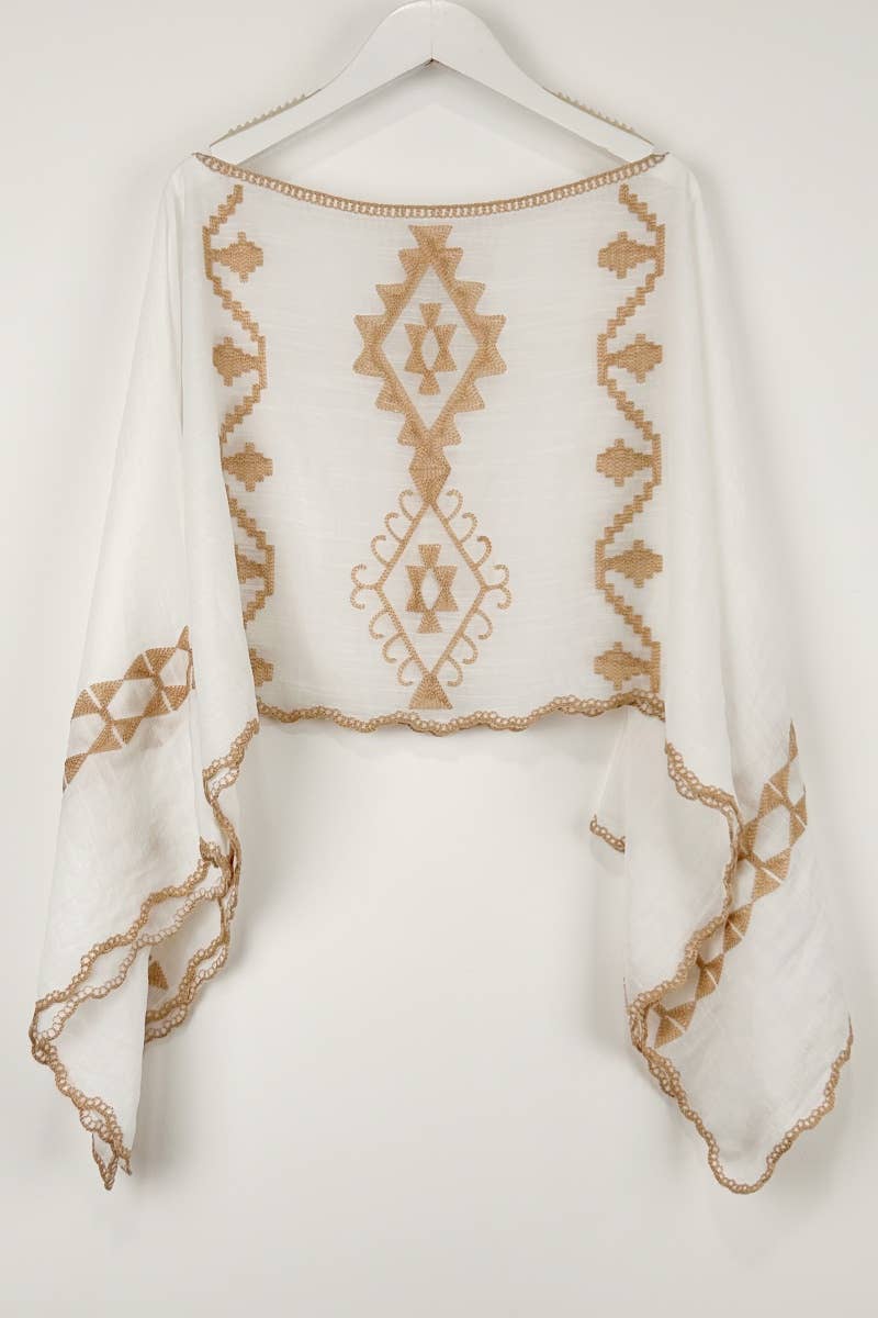 Boho Embroidered Cropped Kaftan Top