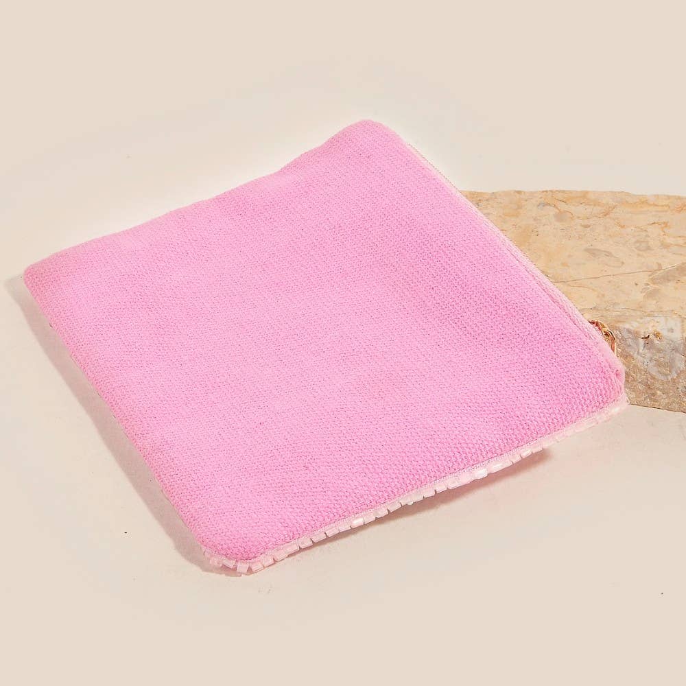 Pink Daisy Seed Beaded Coin Purse