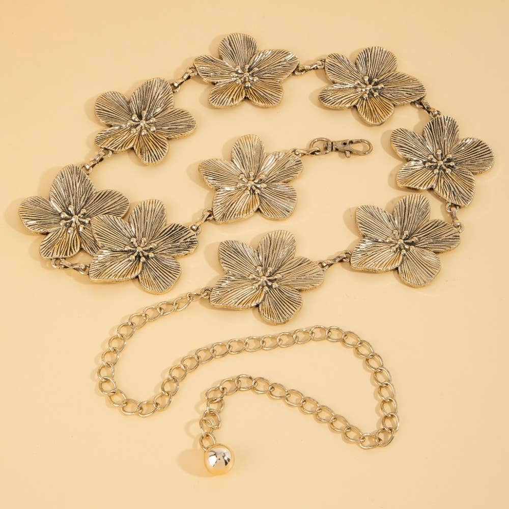 Metallic Flower Link Chain Belt