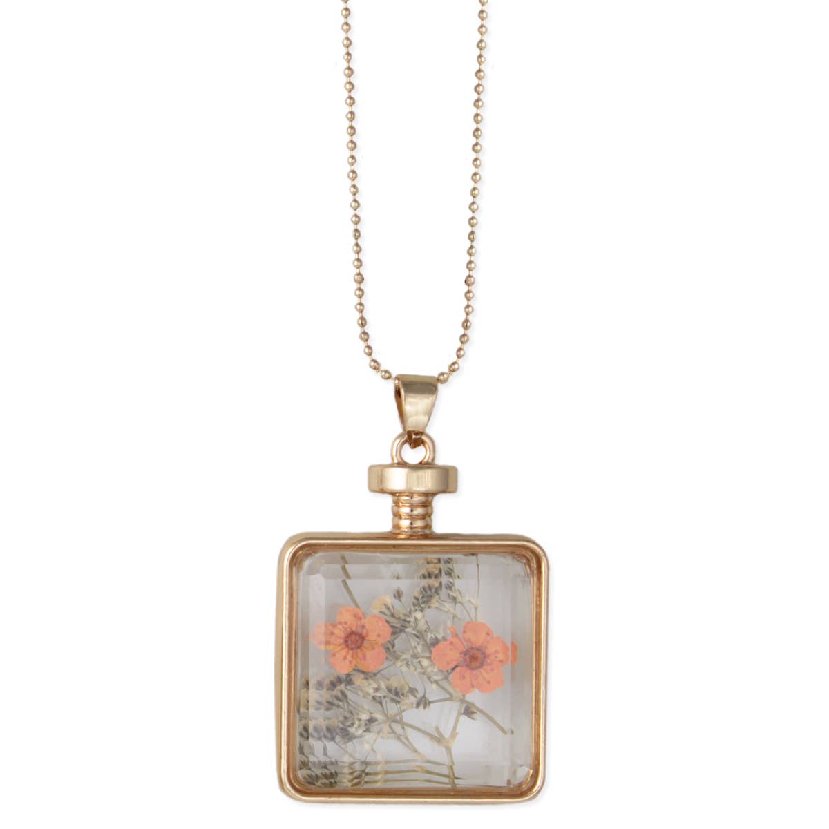 Faux Bottle Dried Flower Gold Necklace