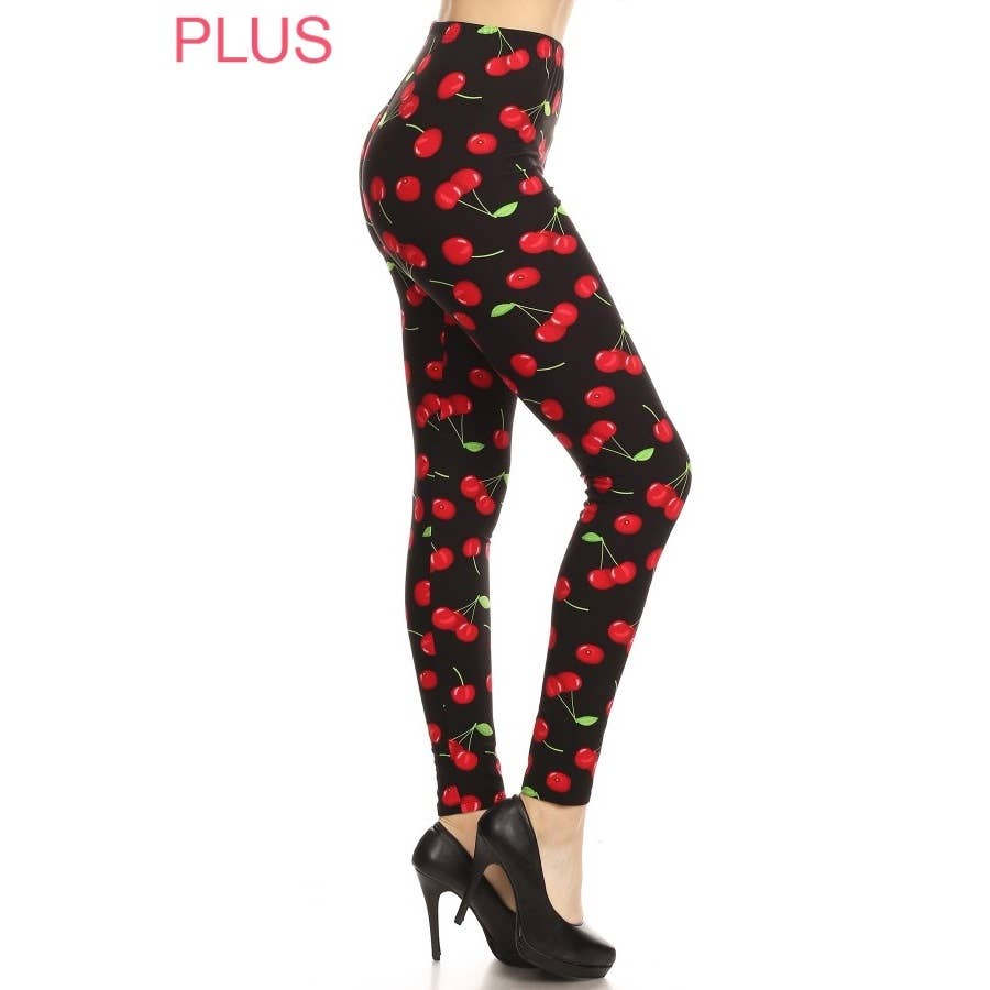 Plus Size Cherry Print Leggings
