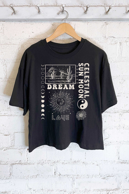 Celestial Sun Moon Graphic Long Crop Top