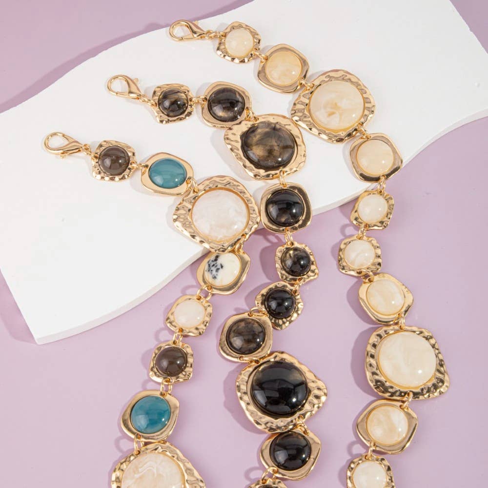 Oval Cabochon Hammered Chain Belt