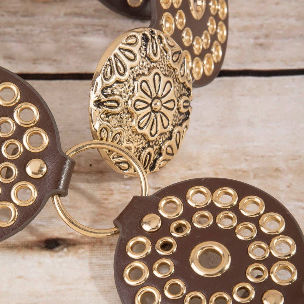 Vegan Leather Studded Disc Concho Chain Belt