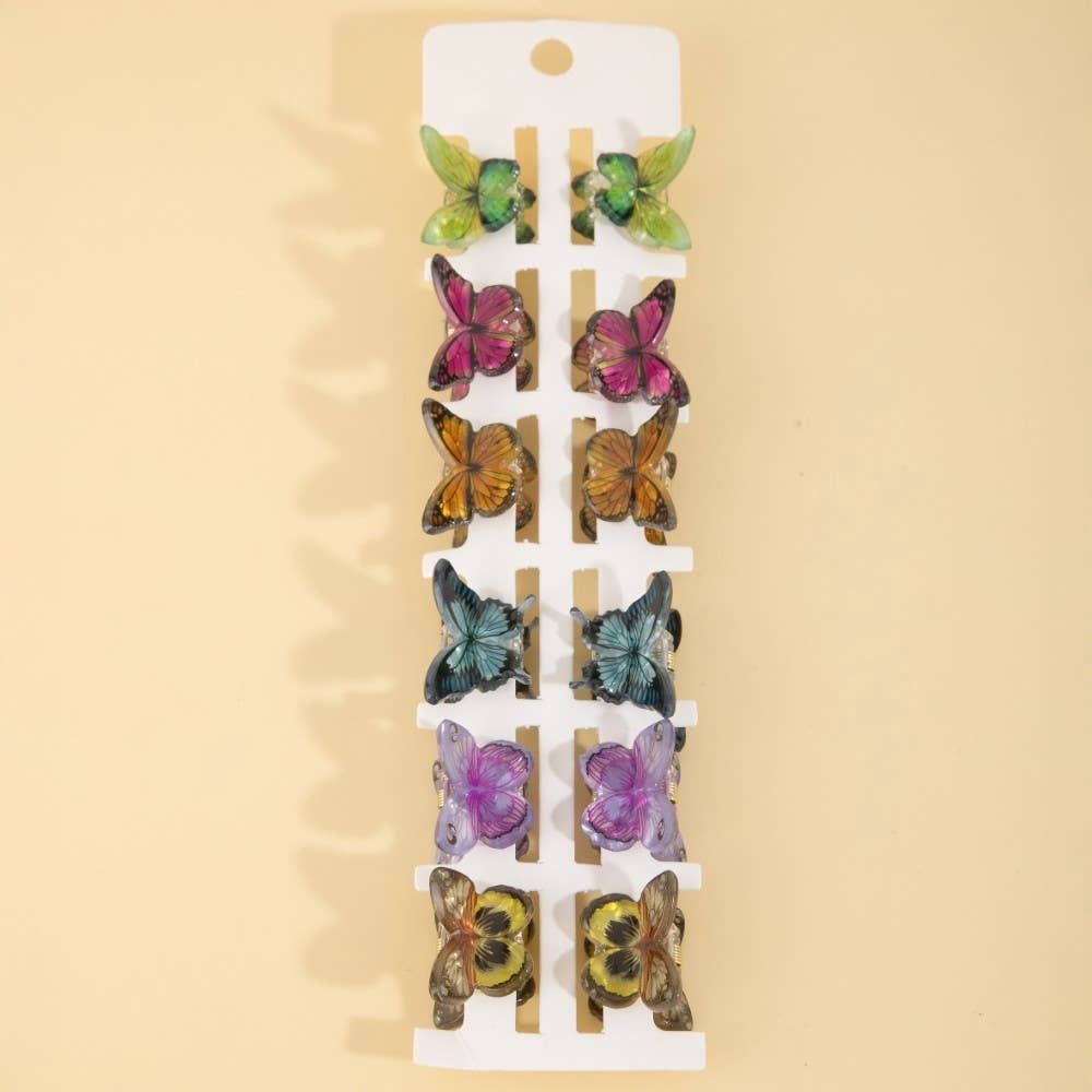 Twelve Piece Butterfly Mini Hair Clips