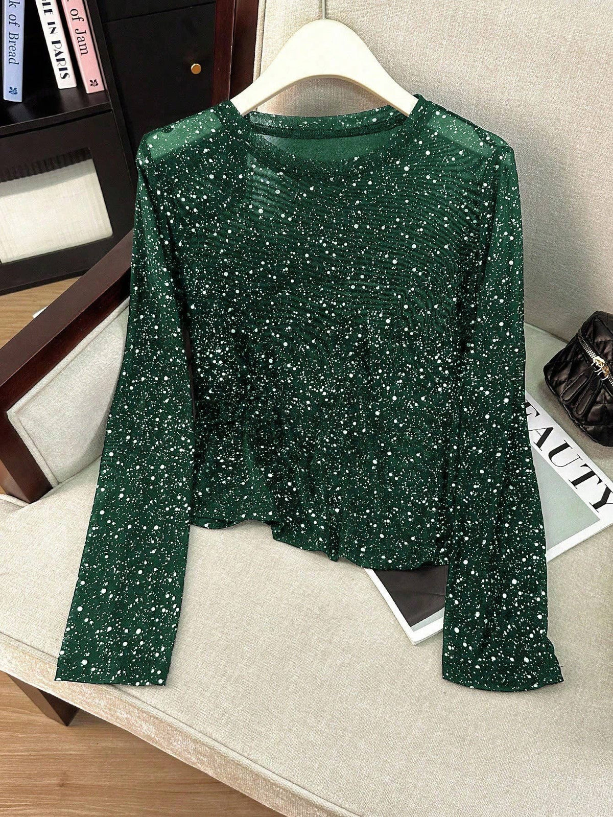 Glitter Green Mesh L/S Top
