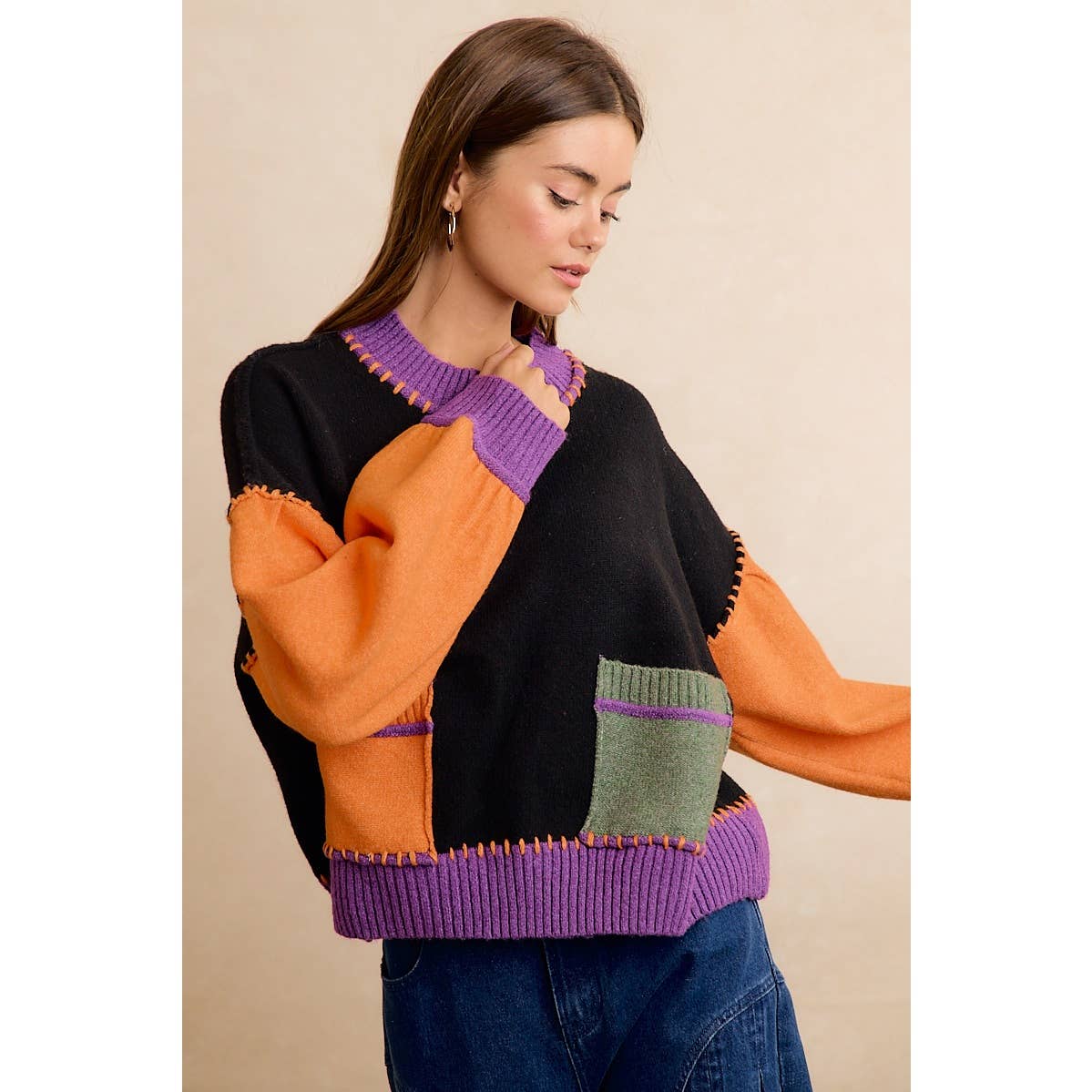 Halloween Stitch Patchwork Sweater