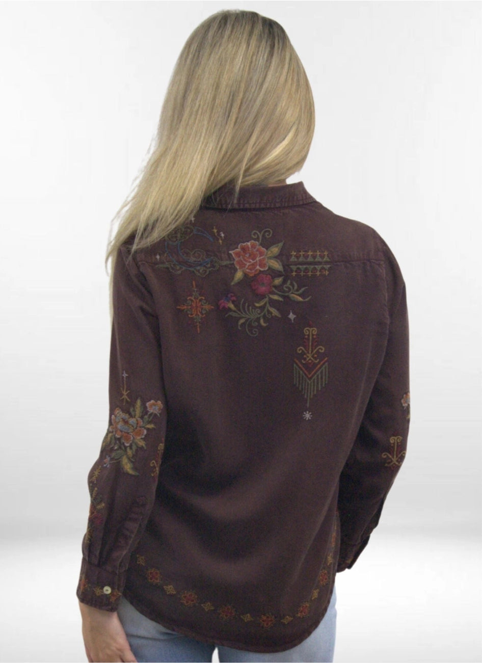 Amara Shirt | Embroidered Tencel Button-Up Top