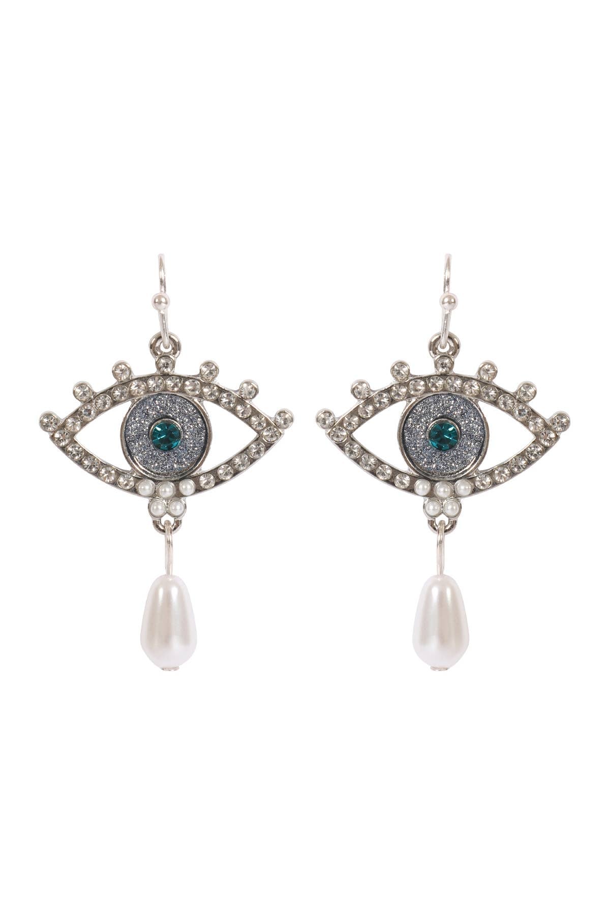 Rhinestone Evil Eye Pearl Drop Earrings