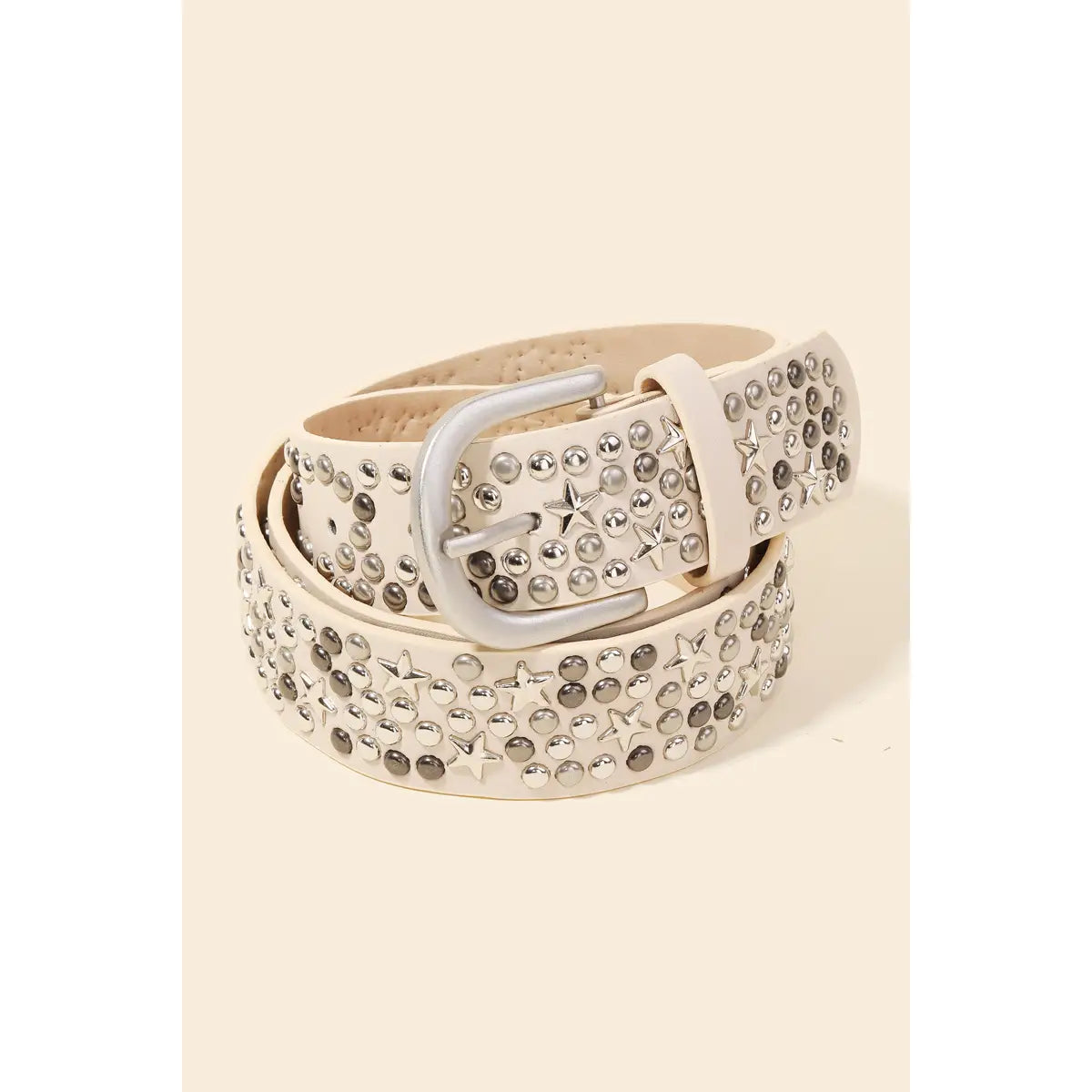 Metallic Stars And Stud Faux Leather Belt