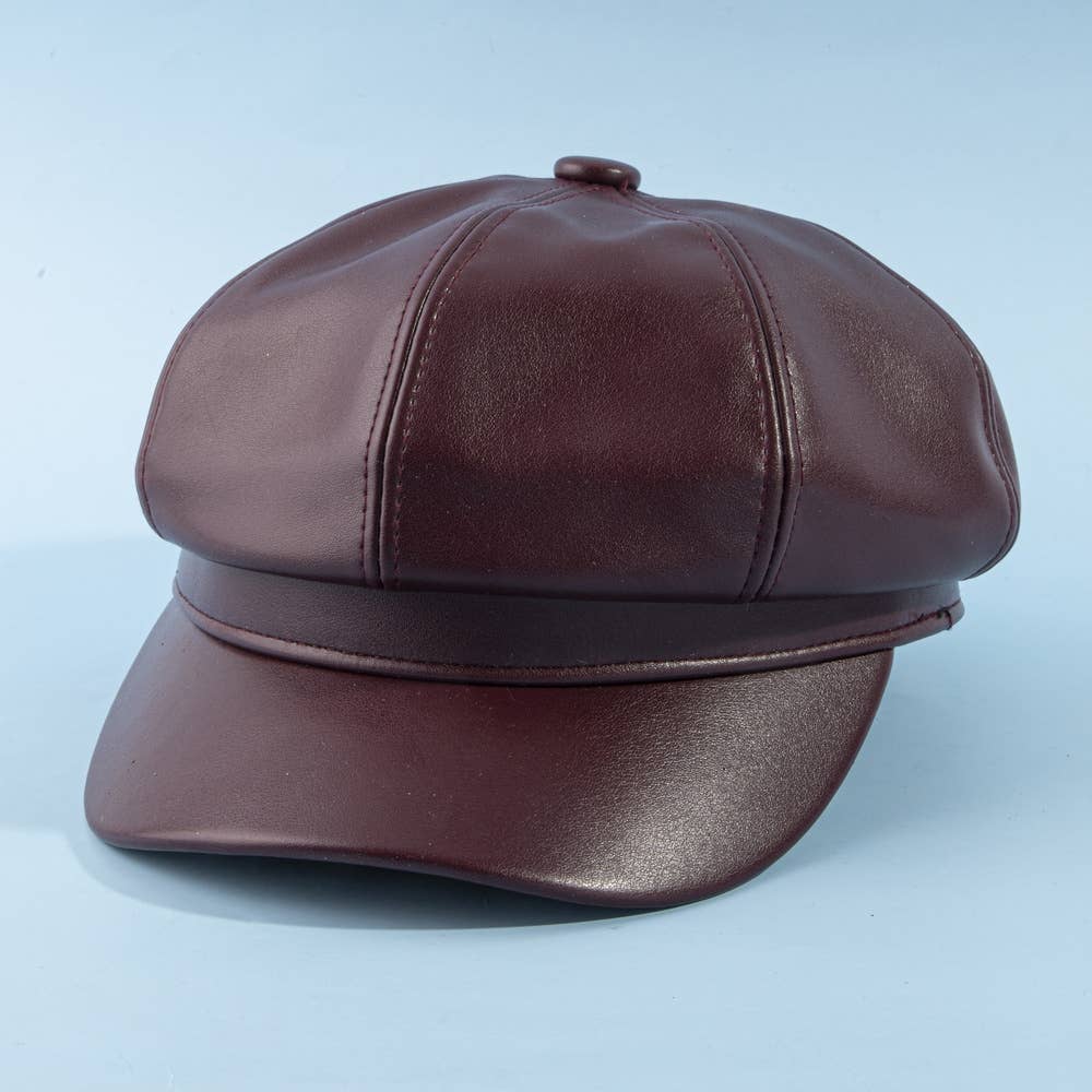 Vegan Leather Newsboy Cabbie Hat