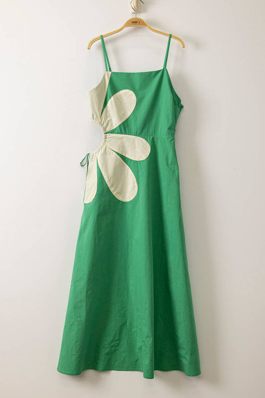 Side Flower Cutout Midi Dress