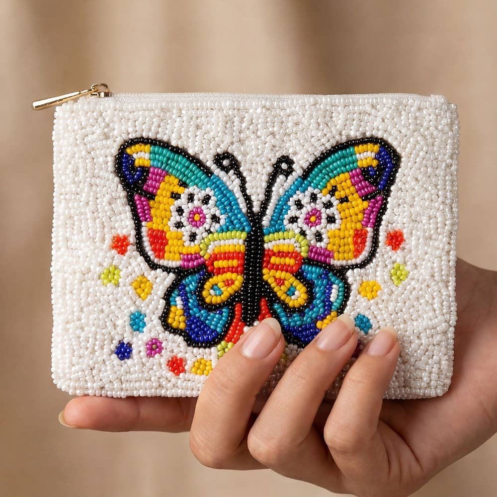 Seed Beaded Rainbow Butterfly Coin Purse