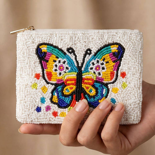 Seed Beaded Rainbow Butterfly Coin Purse
