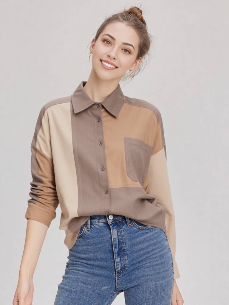 Color Block Suede Western Shirt