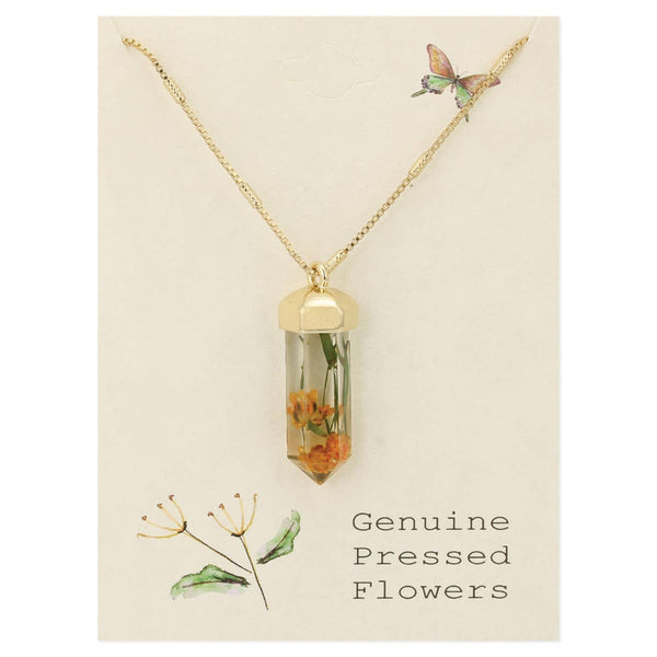 Dried Yellow Flower Crystal Necklace