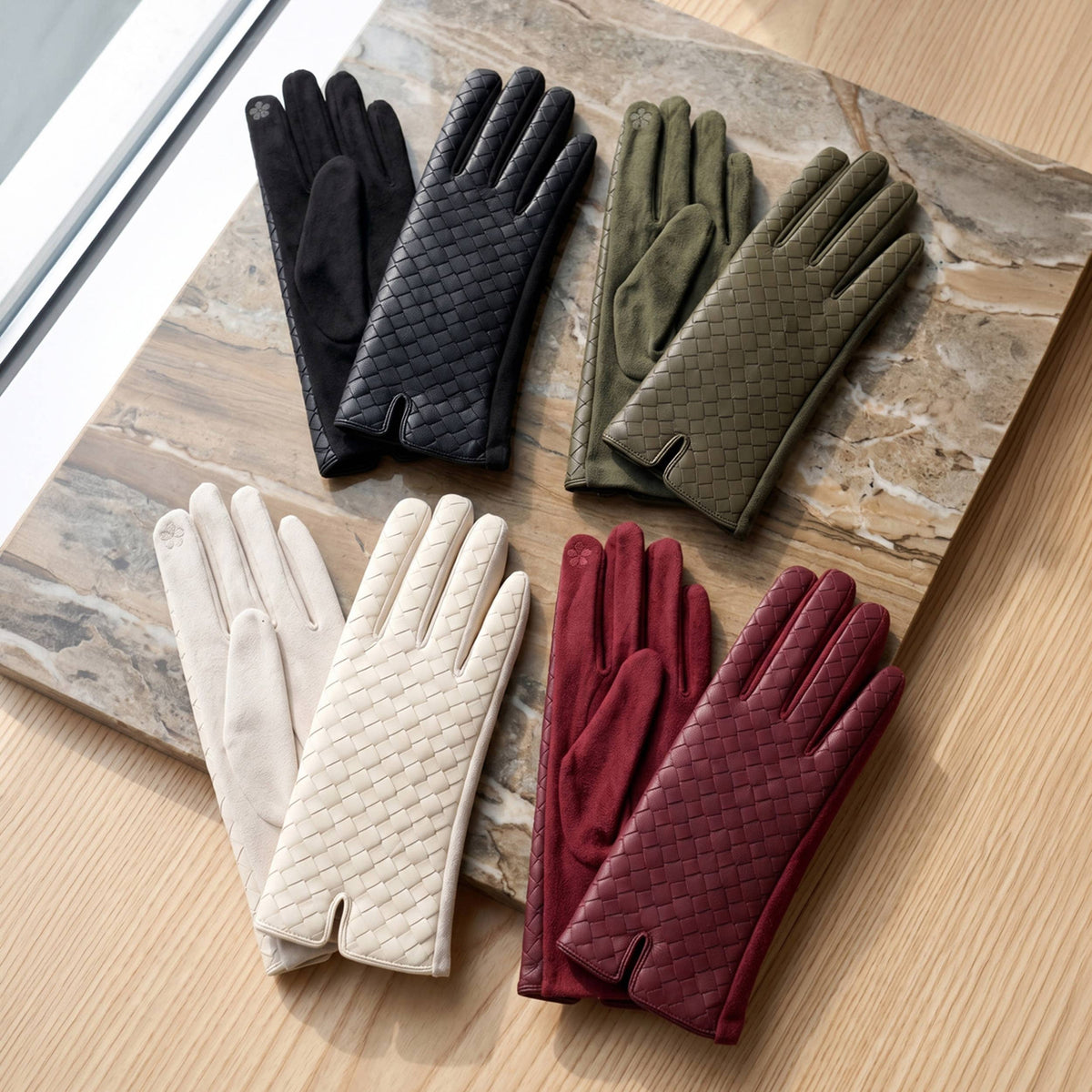 Quilted Faux Leather/Suede Touchscreen Gloves