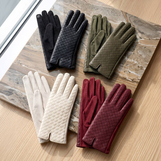Quilted Faux Leather/Suede Touchscreen Gloves