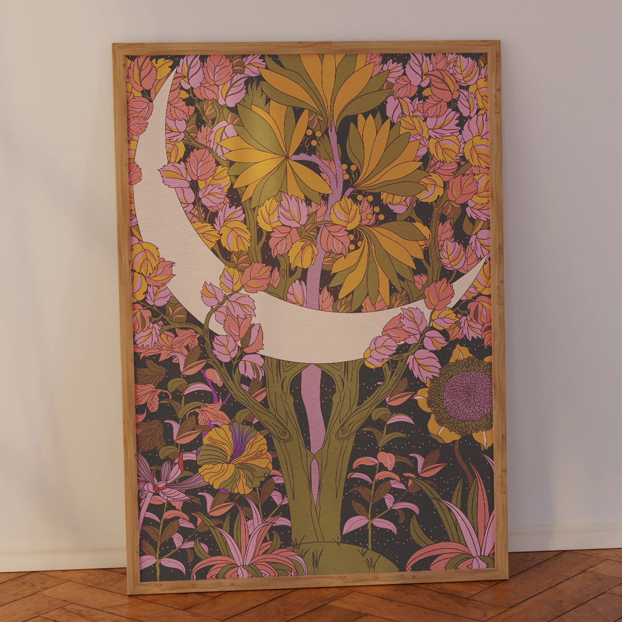 The Moon Boho Style Floral Celestial Art Print