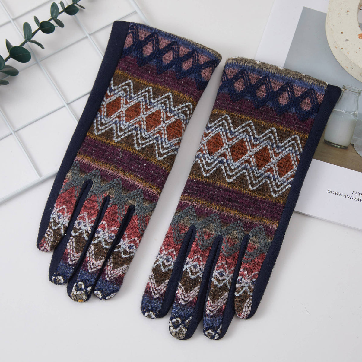 Bohemian Geometric Pattern Cozy Winter Gloves
