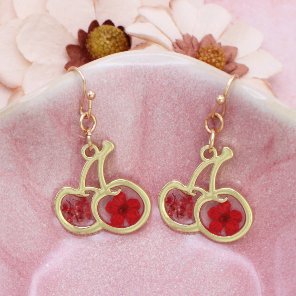 Dried Flower Cherry Earrings