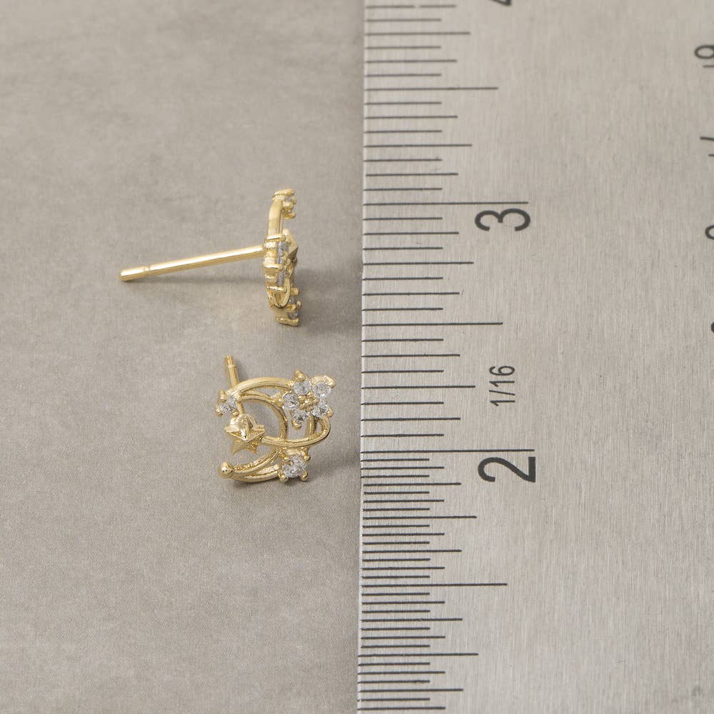 Gold Cz Moon Cluster Stud Earrings