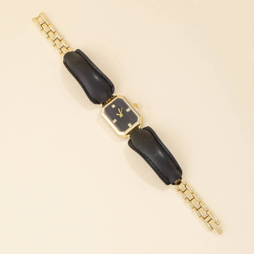 Vintage Octagon Leather Link Bracelet Watch