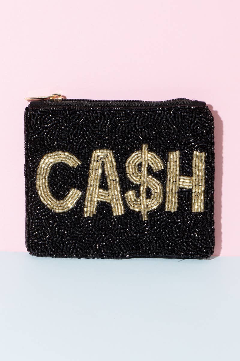Cash Print Beaded Coin Purse
