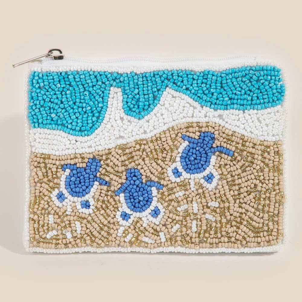 Turtles On Beach Seed Beaded Coin Purse