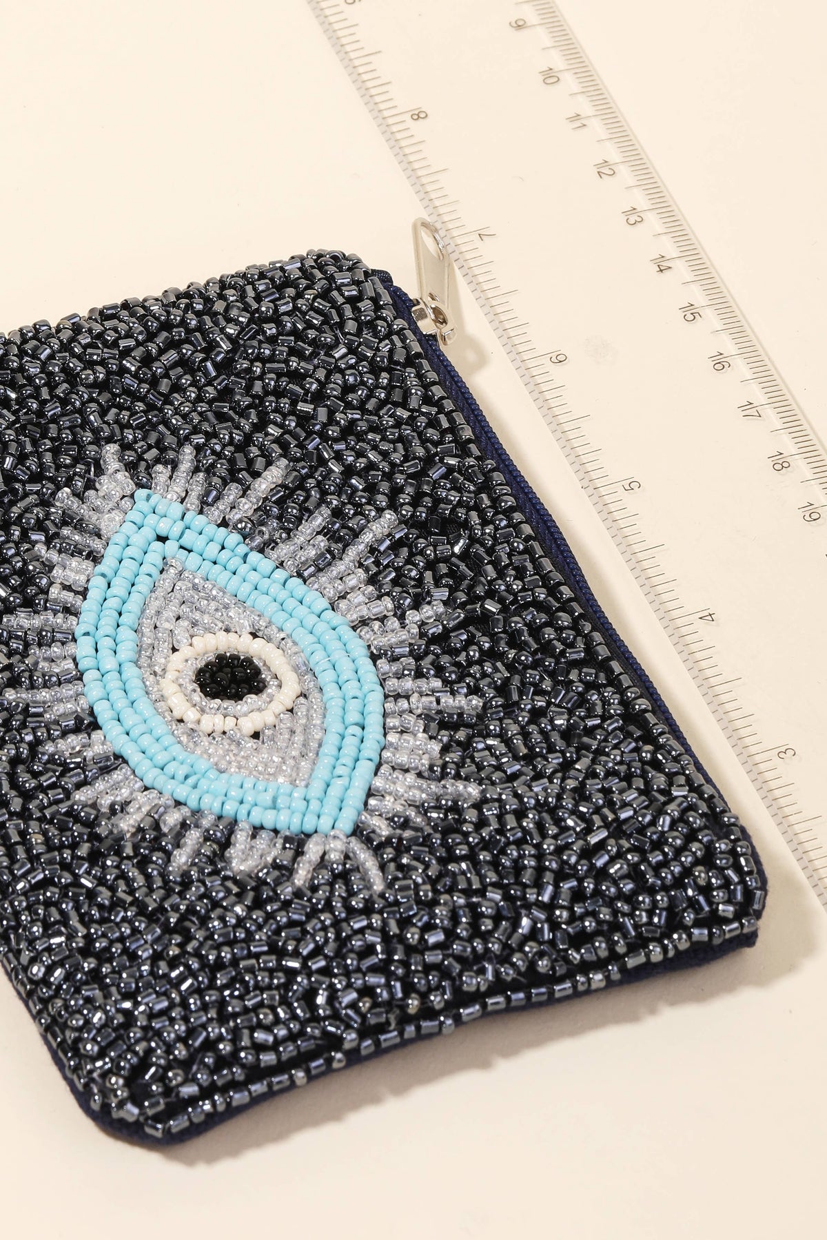 Blue Seed Beaded Evil Eye Coin Purse