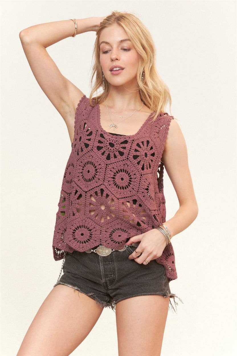 Casual Purple Crochet Tank