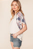 Patchwork Print Lace Sleeve Top