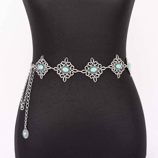 Vintage Diamond Shaped Turq Stone Chain Belt