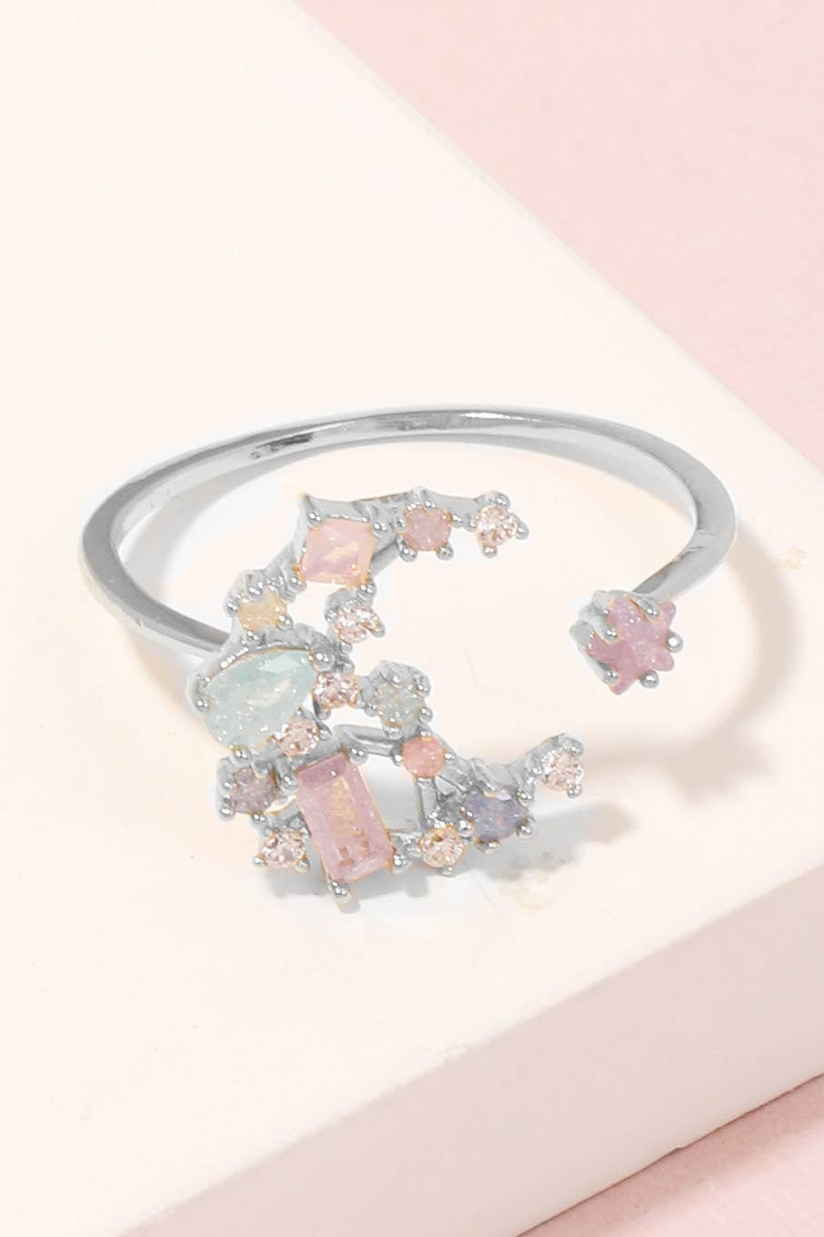Cluster Studded Crescent Moon Ring