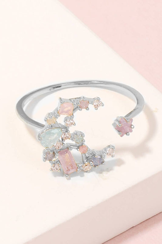 Cluster Studded Crescent Moon Ring