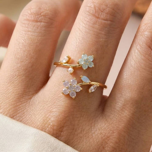 Cz Open Band Flower Petal Ring