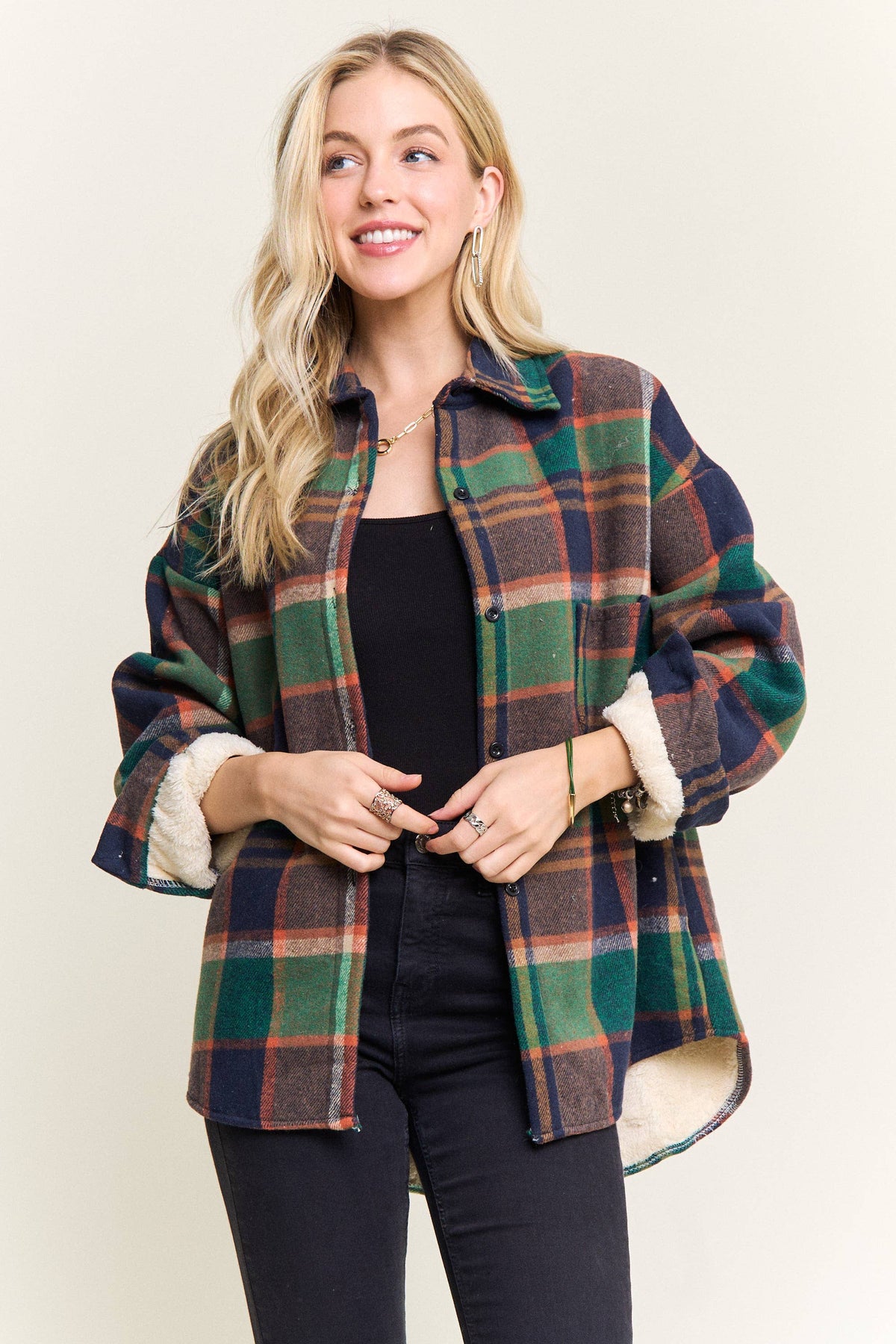 Olive Navy Sherpa Jacket