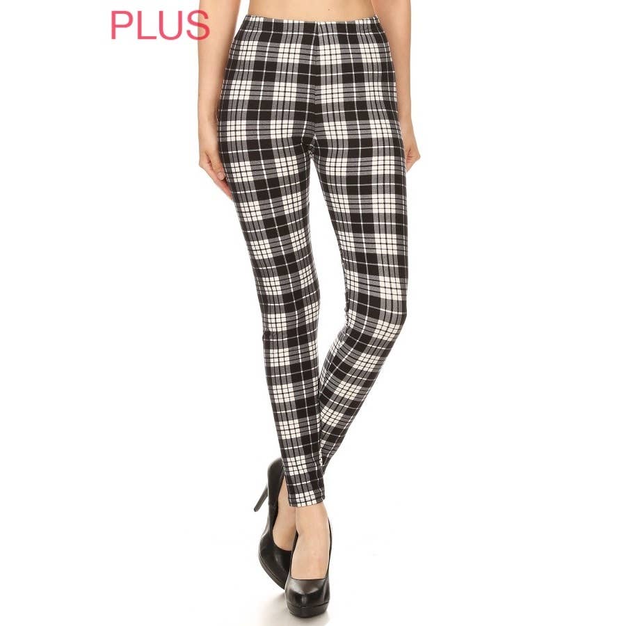 Black and White Plaid Print Leggings
