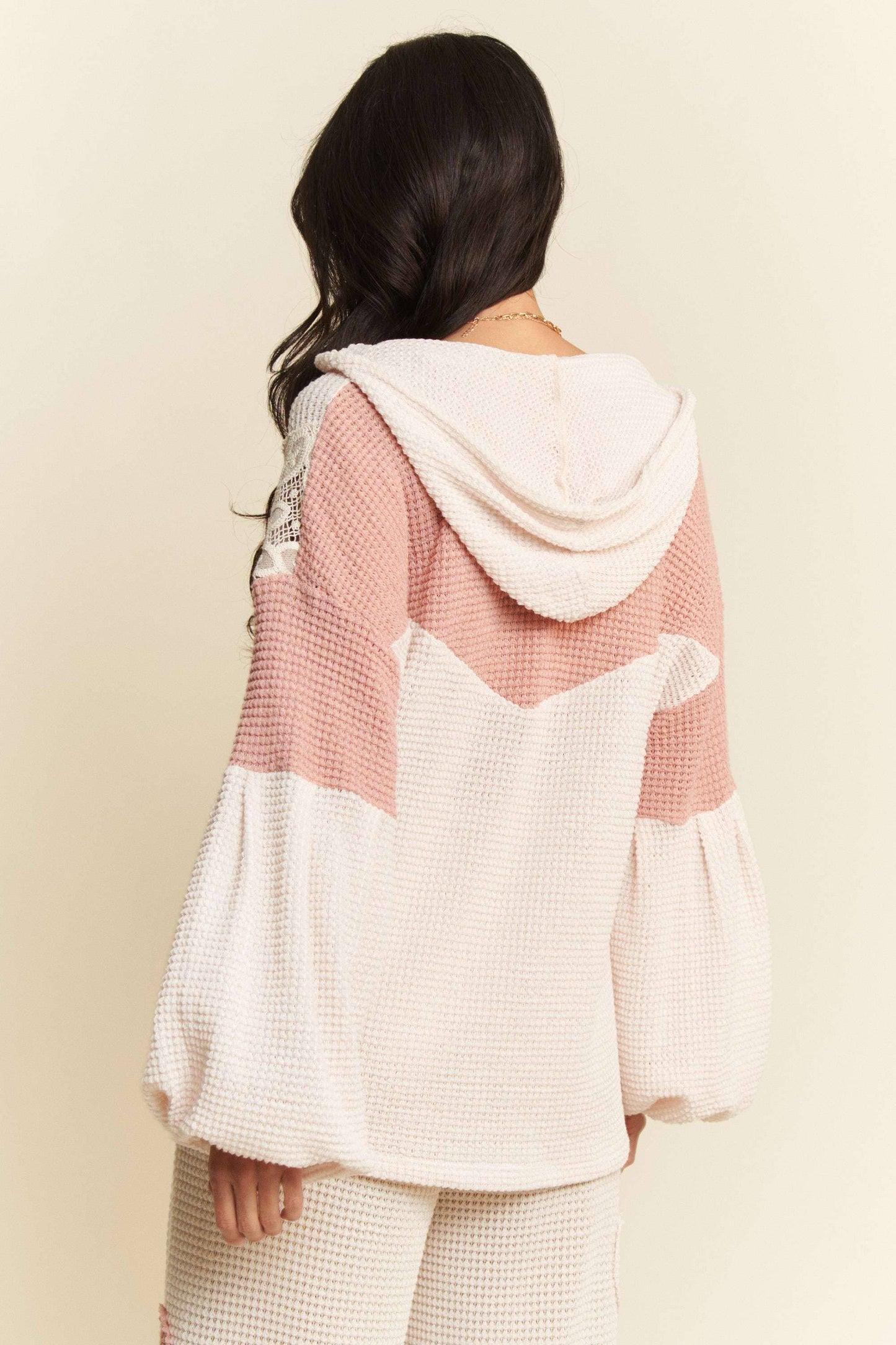 Floral Patch Waffle Knit Hoodie