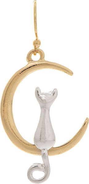 Two Tone Cat in the Moon Earring