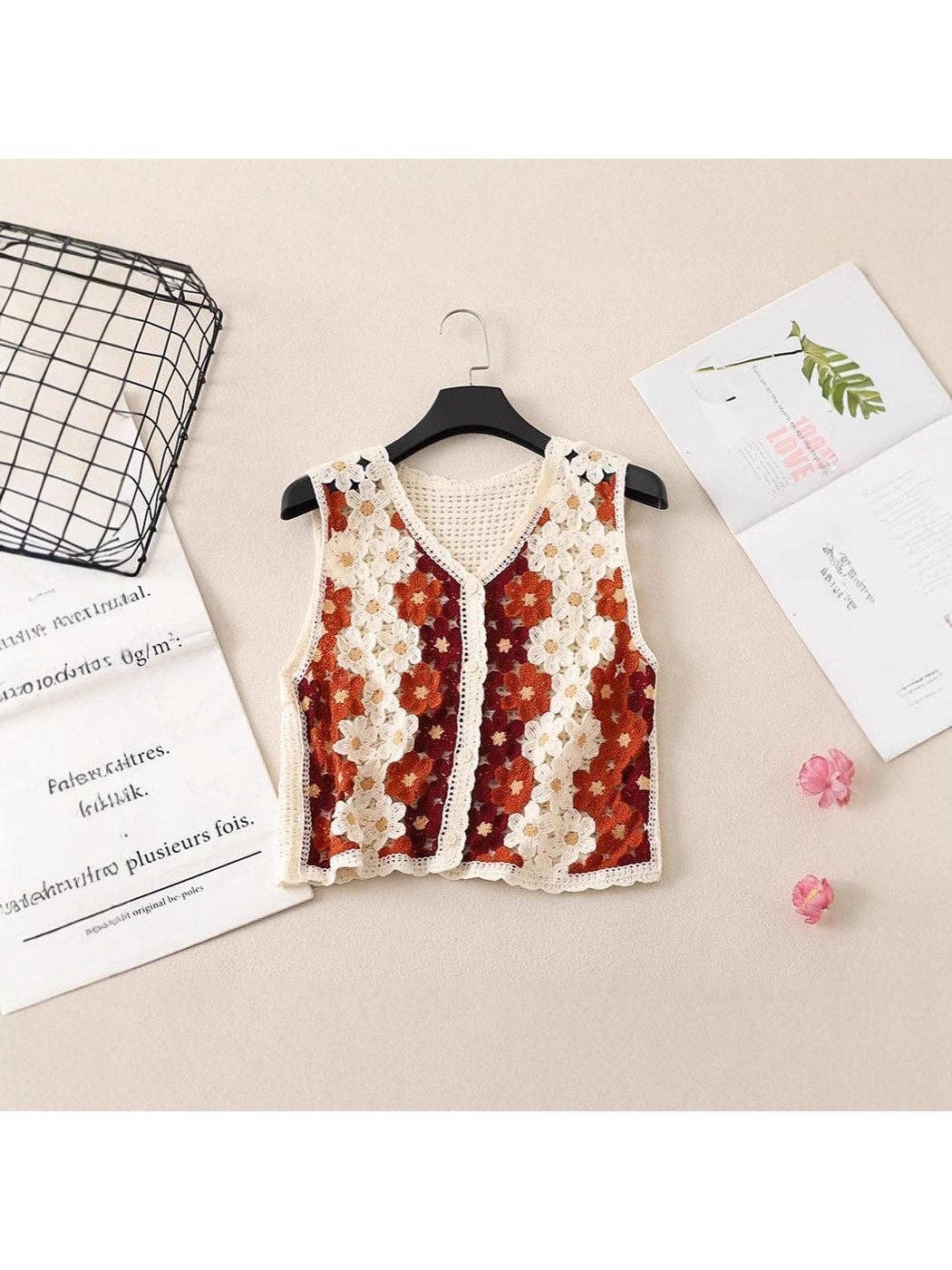 Fall Floral Button Front Vest