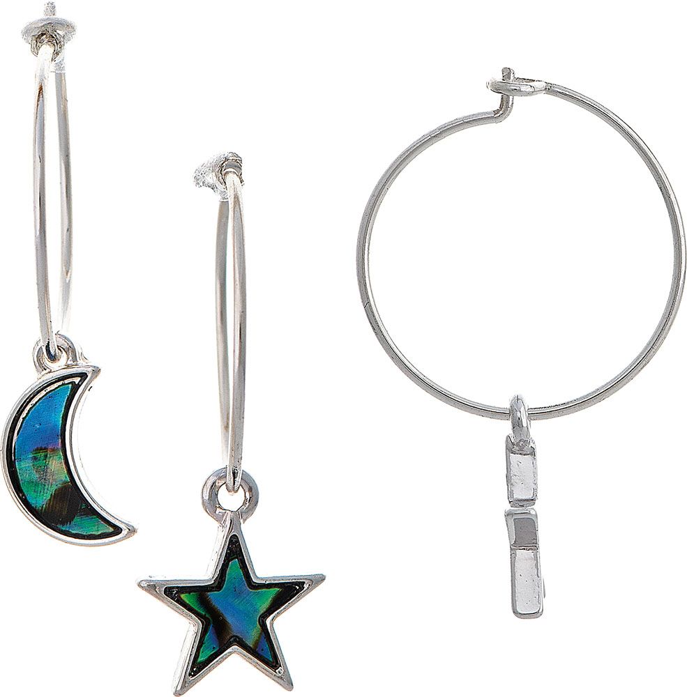 Silver Abalone Moon Drop Hoop Earring