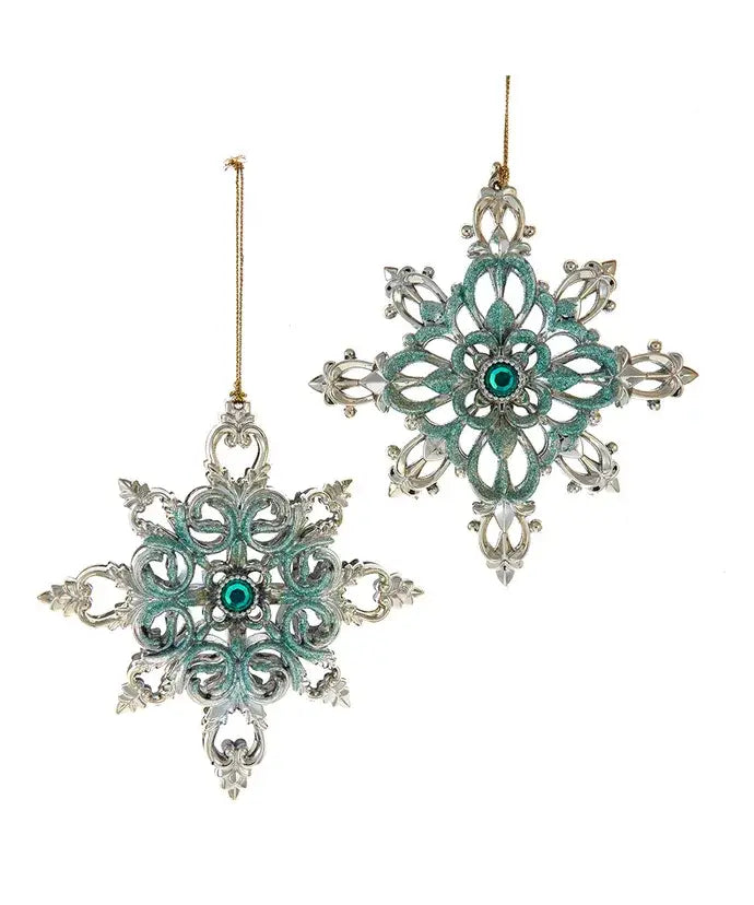 Aqua/Gold Snowflake Ornaments
