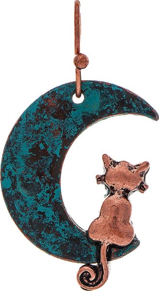 Patina Copper Cat Jumped Over the Moon Earring