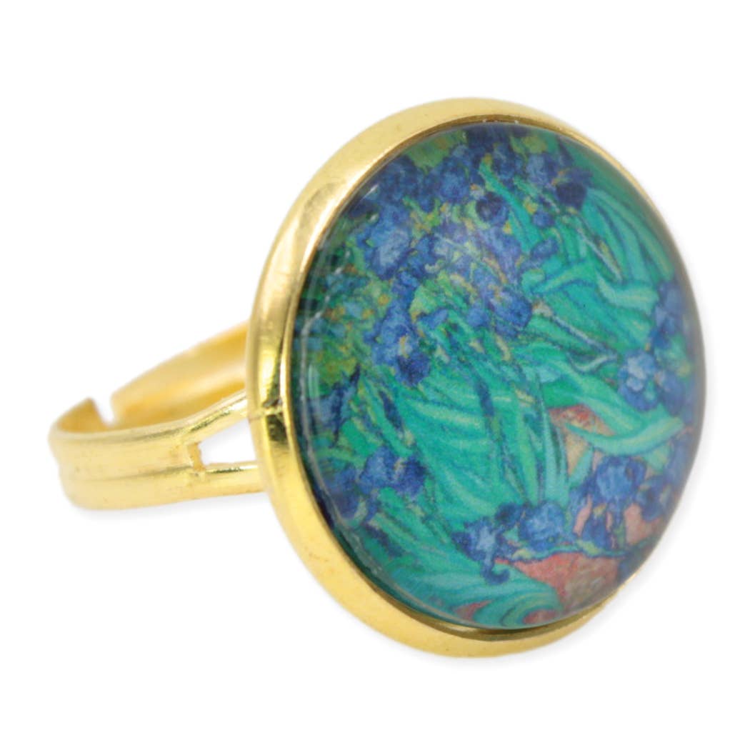 Irises Art Print Gold Adjustable Ring