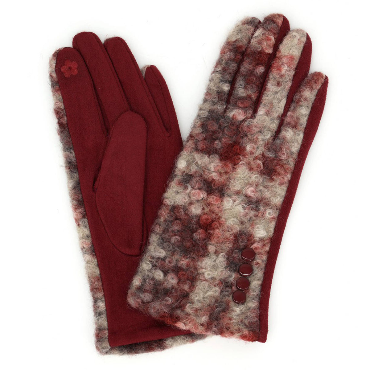 Boucle Checkered Side Buttons Touchscreen Gloves